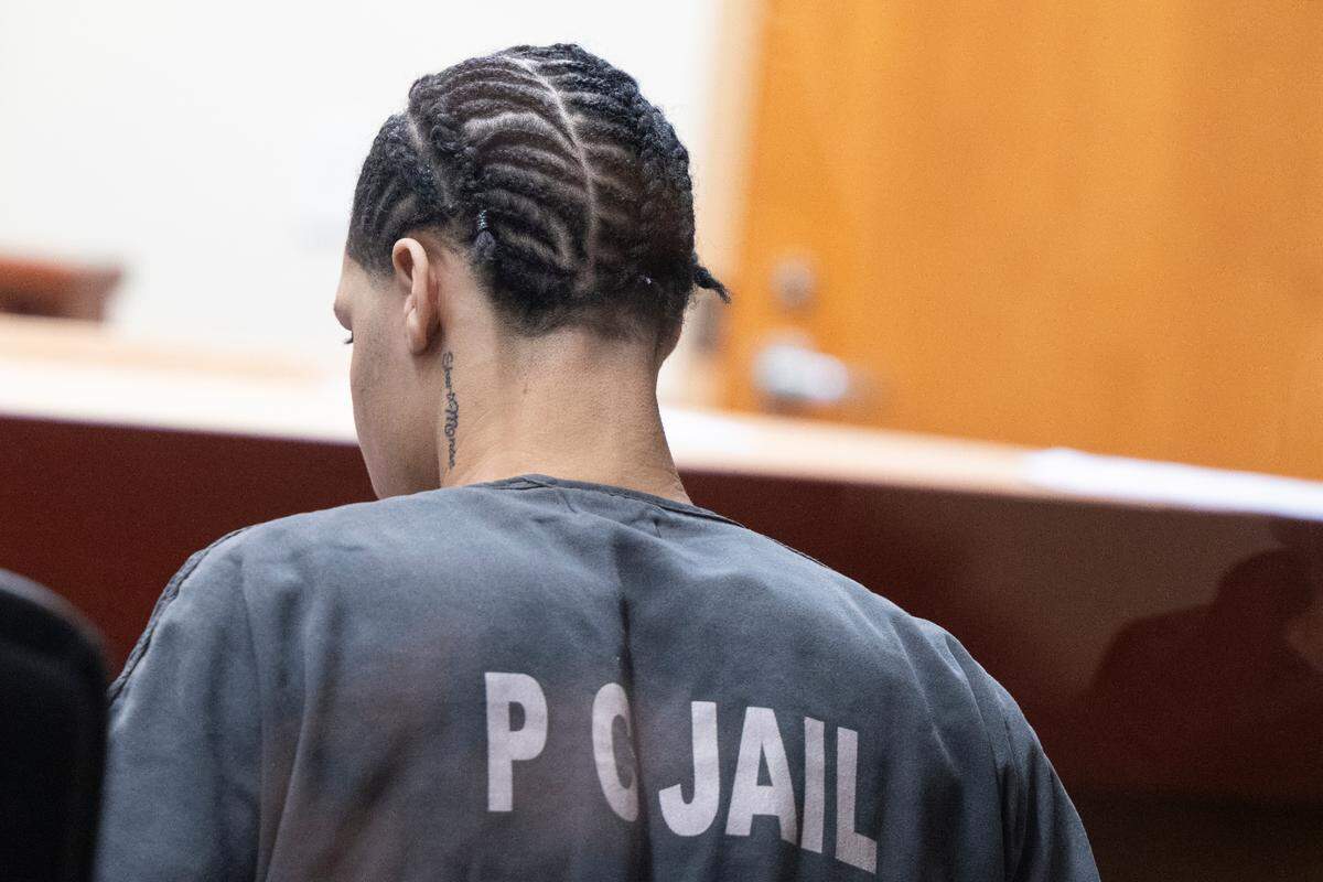 Jeremiah Averitt, 19, looks on during his sentencing for his part in the 2022 fatal shooting of 14-year-old Iyana Ussery. Photographed at Pierce County Superior Court on Wednesday, Nov. 20, 2024 in Tacoma.