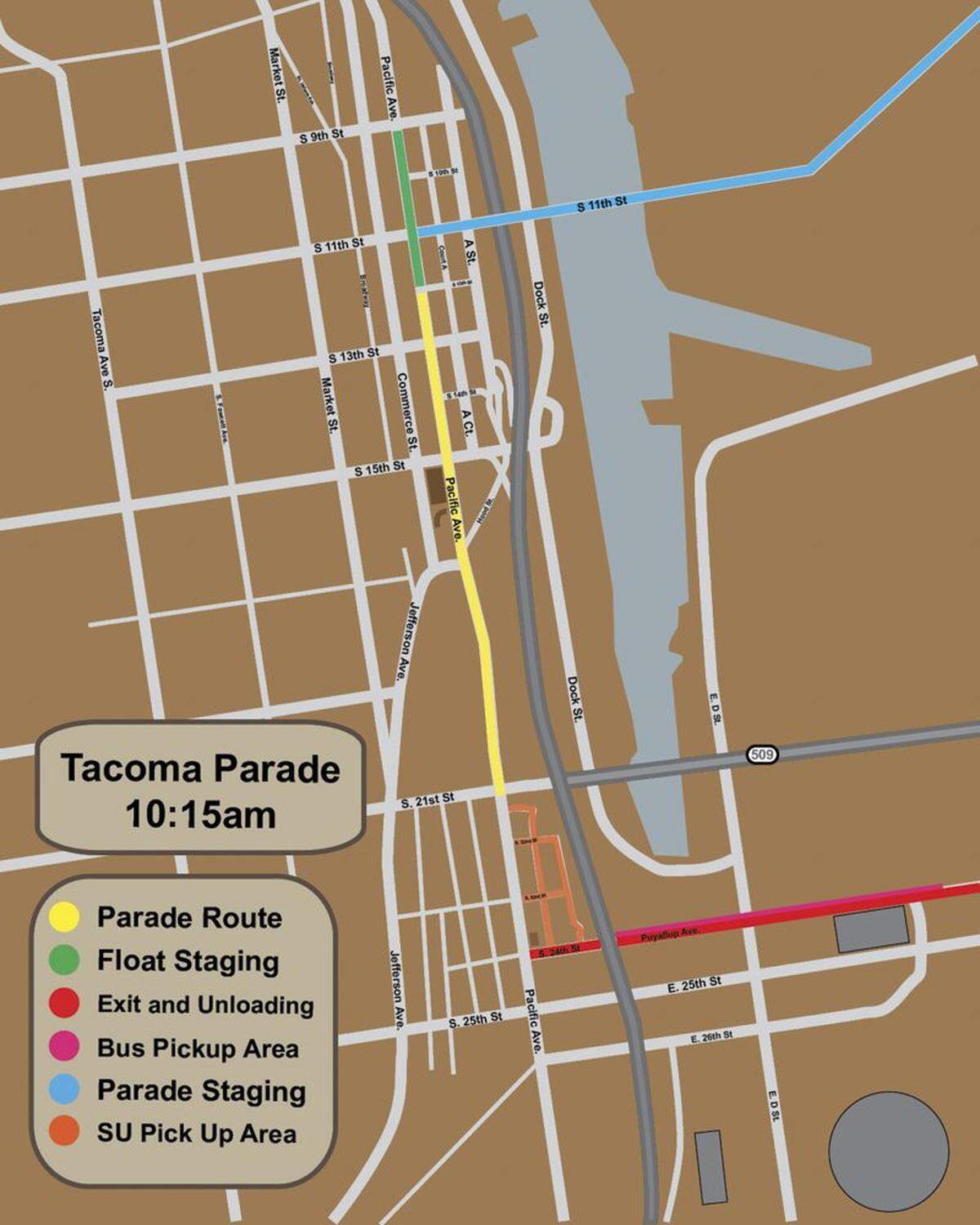 The 2025 Daffodil Festival Parade’s route through Tacoma on April 5, 2025. 