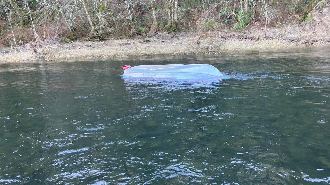 A small boat flipped on the North Fork of the Lewis River, sending two people into the water on Jan. 29, 2023, near Woodland, Washington. A 65-year-old man’s body was found in the river.