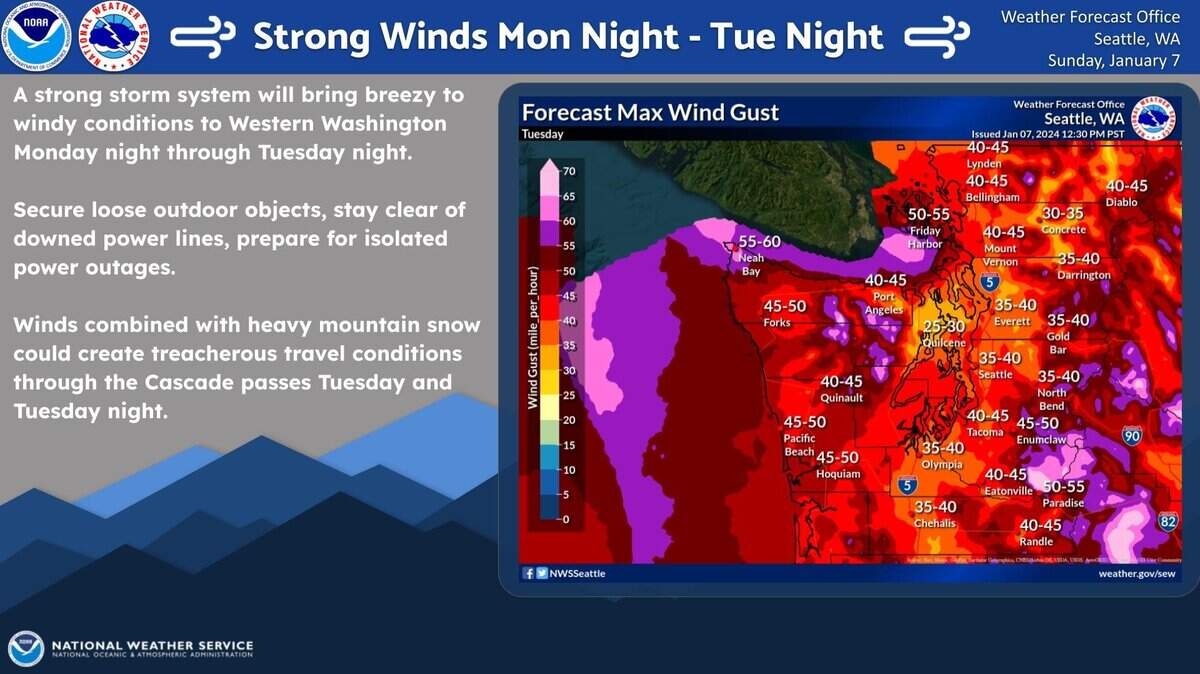 There were high winds and heavy rainfall throughout the night and into Tuesday morning as a strong storm moves into the western Washington area.  