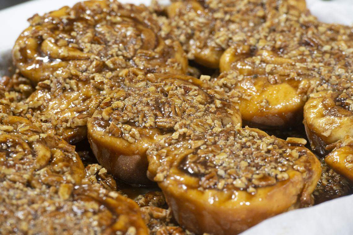 Carmel nut rolls at Anglea’s restaurant in Midland on Wednesday, March 13, 2019.