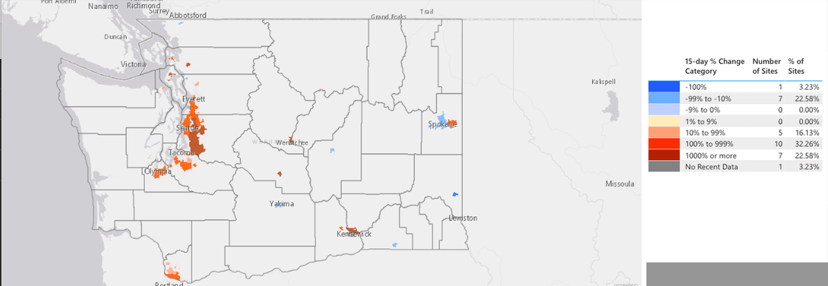 A wastewater COVID tracking map shows where the biggest increases in cases were concentrated as of mid-November.
