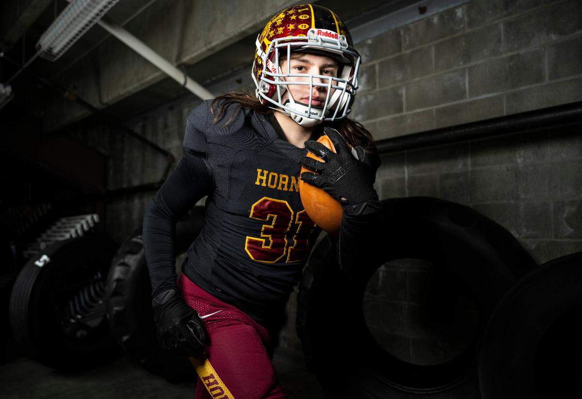 Enumclaw senior Emmit Otero poses for a portrait after being selected as a running back for The News Tribune’s 2022 All-Area football team, at Mount Tahoma High School in Tacoma, Wash. on Dec. 4, 2022.