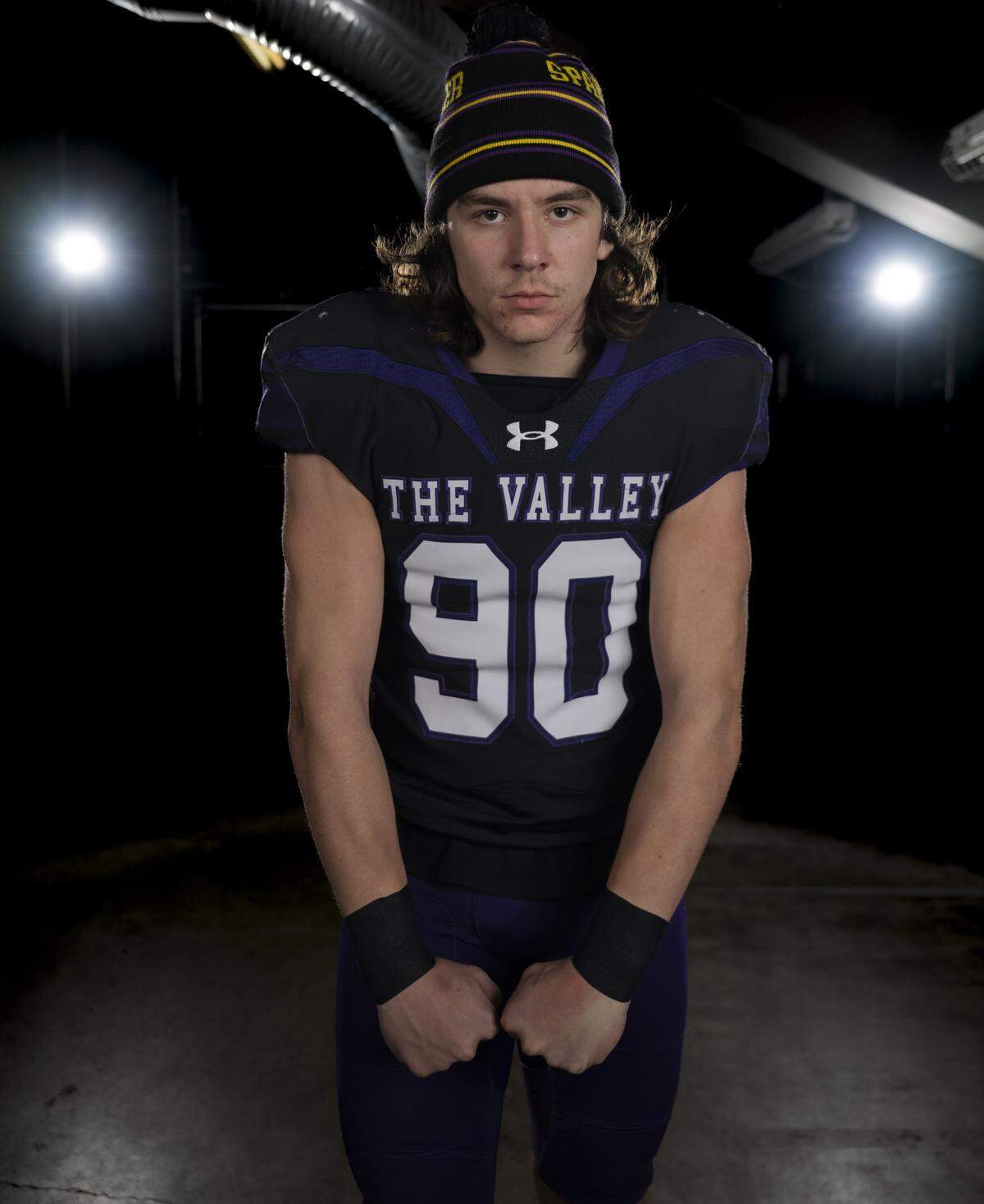 Sumner senior defensive lineman Shaun Griffith poses for a portrait after being selected as first-team defense for The News Tribune’s 2025 All-Area football team at Mount Tahoma High School, on Sunday, Dec. 7, 2025, in Tacoma, Wash.