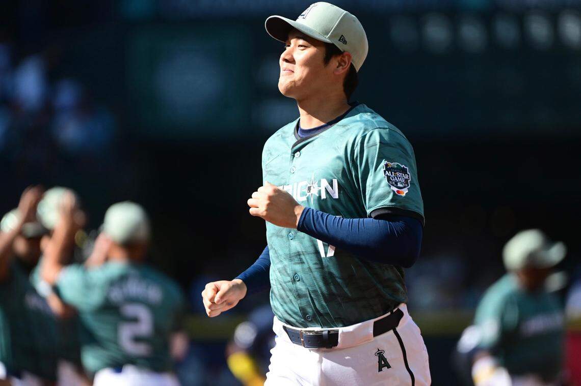 LA Angels All-Star Shohei Ohtani at the 2023 MLB All-Star Game at T-Mobile Park on Tuesday, July 11, 2023.