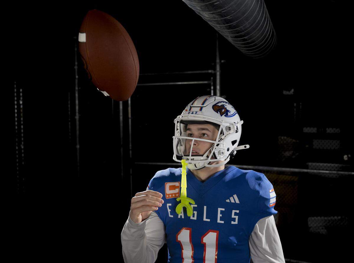 Graham-Kapowsin junior wide receiver Kase Betz poses for a portrait after being selected as first-team offense for The News Tribune’s 2025 All-Area football team at Mount Tahoma High School, on Sunday, Dec. 7, 2025, in Tacoma, Wash.