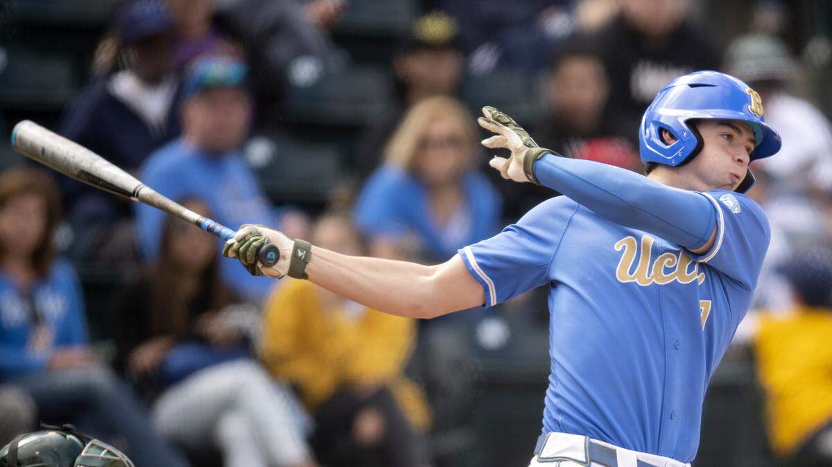 UCLA’s Michael Toglia during an NCAA college baseball game against Sacramento State, Sunday, March 3, 2019, in Los Angeles. (AP Photo/Kyusung Gong)