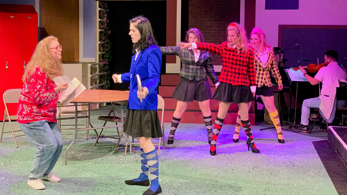 From left, Christine Choate (Martha), Molly Quinn (Veronica), Annelise Martin (Heather Duke), Taylor Colvill, (Heather Chandler) and Juliette Hollifield (Heather MacNamara) from the Lakewood Playhouse Production of “Heathers: The Musical.”