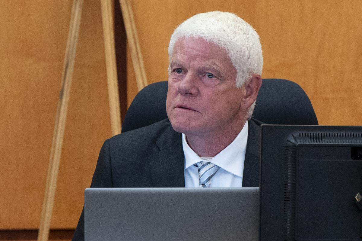 Forensic video analysist Grant Fredericks, the state’s first witness, takes the stand to authenticate the video perspectives of the killing of Manny Ellis during the trial of Tacoma police officers Christopher Burbank, Matthew Collins and Timothy Rankine at Pierce County Superior Court, Tuesday, Oct. 3, 2023.