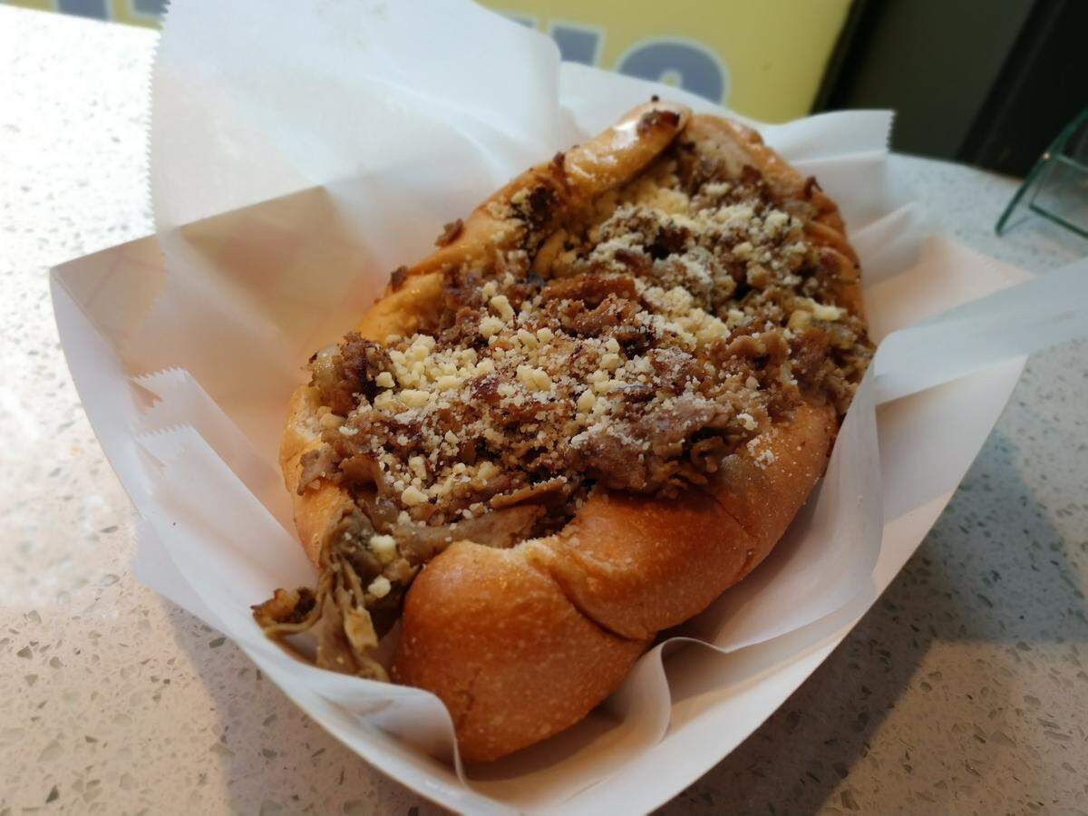 The Atomic Garlic Parm cheesesteak sandwich from Straight From Philly in downtown Tacoma.
