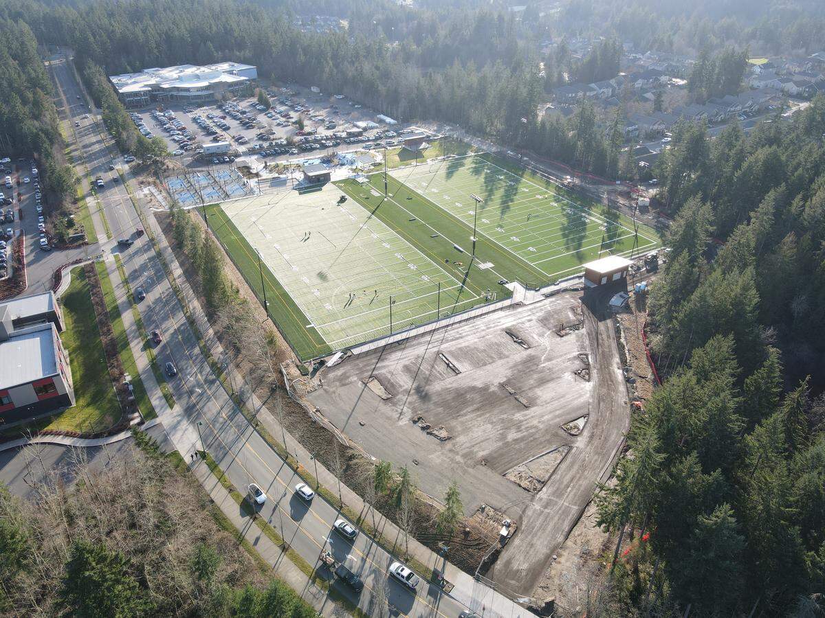 The Gig Harbor Sports Complex, pictured Friday, Feb. 6, 2026, will add six synthetic turf fields near the Tom Taylor Family YMCA at 10550 Harbor Hill Dr. in Gig Harbor, Wash. The YMCA is partnering with the city of Gig Harbor on the project’s first phase and is expected to open two of the fields in March 2026.