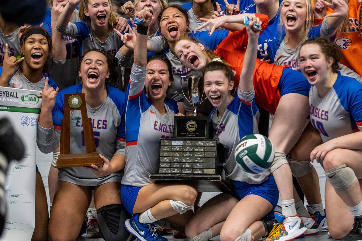 Graham-Kapowsin High School won the 2022 Class 4A state volleyball title, beating Lake Stevens in the championship game at the Yakima Valley SunDome on Saturday, Nov. 19, 2022.