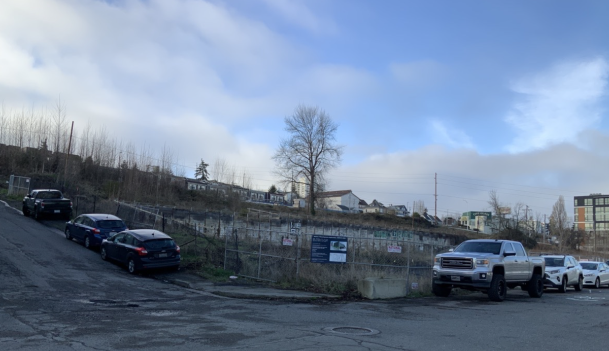 Part of the undeveloped site for Tacoma Town Center along Fawcett Avenue in Tacoma.