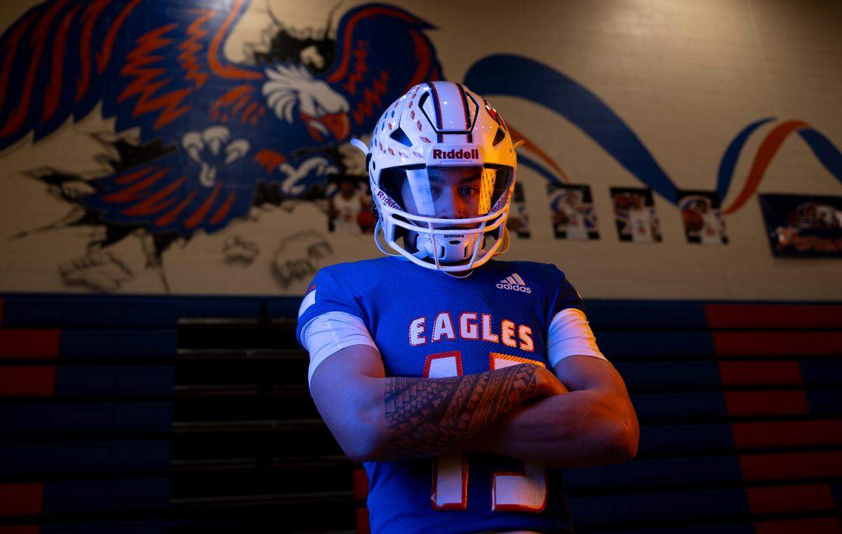 Graham-Kapowsin High School quarterback Daveon Superales, who is The News Tribune’s 2023 All-Area football player of the year, poses for a portrait at Graham-Kapowsin High School, Thursday, Dec. 7, 2023, in Graham, Wash.