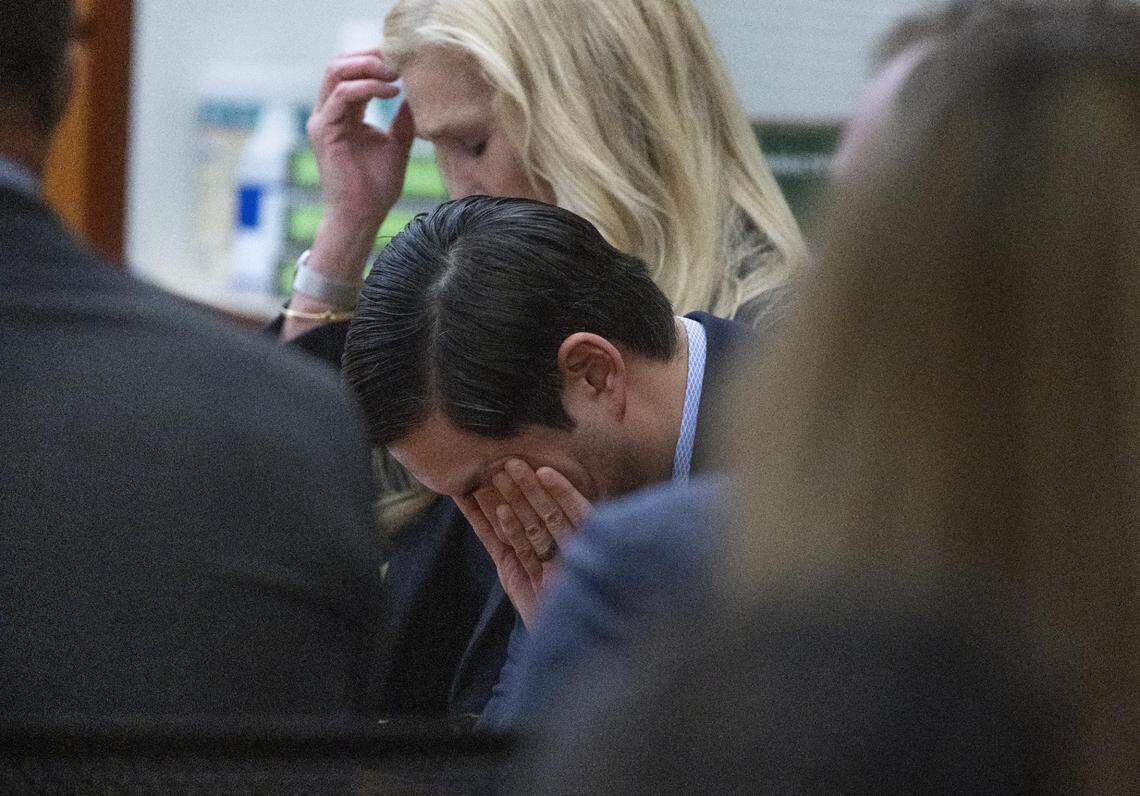 Tacoma Police officer Timothy Rankine reacts as Pierce County Judge Bryan Chushcoff reads his verdict from the jury for the killing of Manny Ellis in Pierce County Superior Court Thursday, December 21, 2023 and says he is not guilty. Rankine and officers Christopher “Shane” Burbank and Matthew Collins were all declared not guilty for for any charges related to the March 2020 killing of Manny Ellis. Behind him is his defense attorney Anne Bremner.