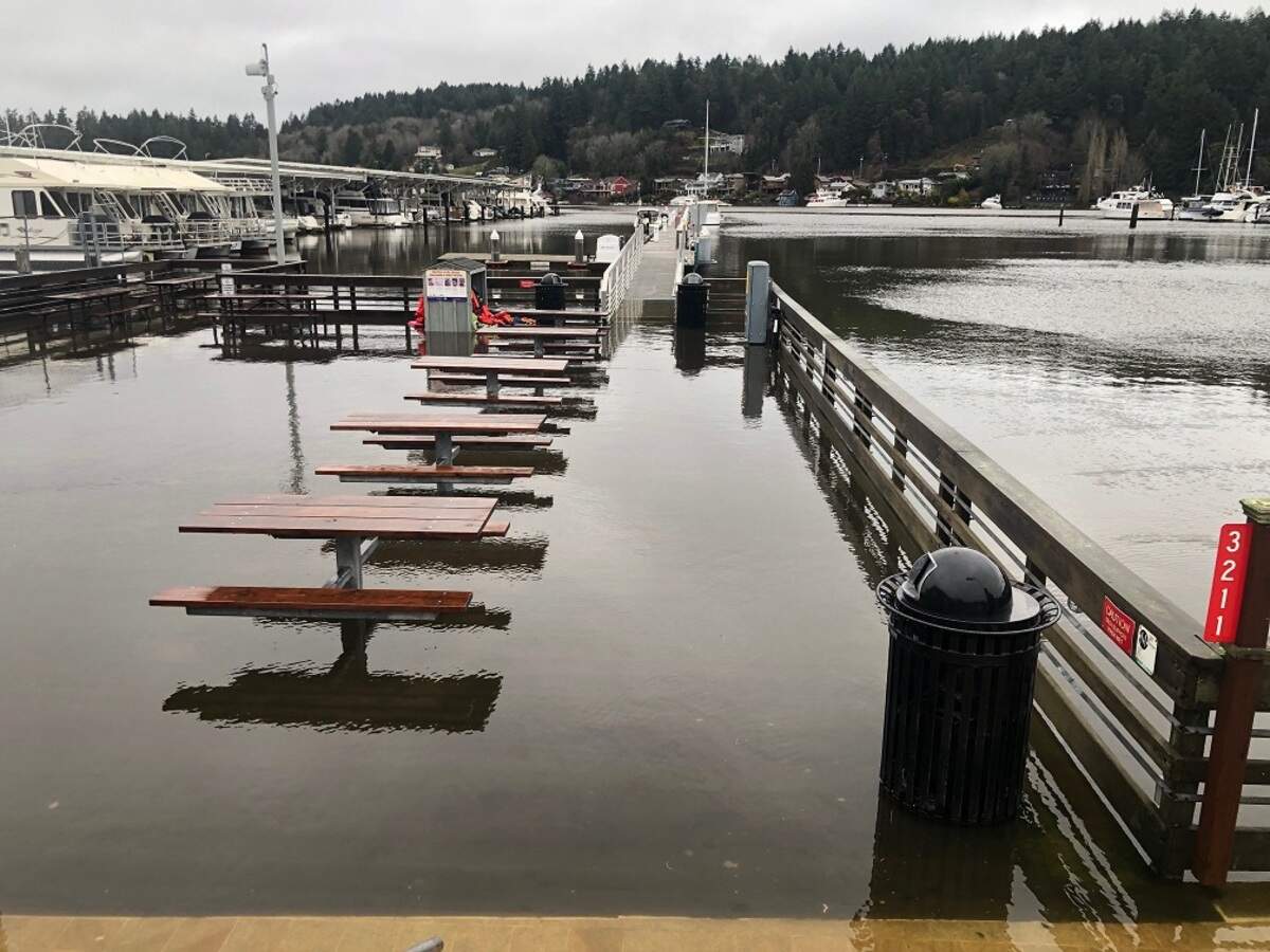 The Gig Harbor Police Department posted photos to Twitter that showed water covering Skansie Brothers Park at high tide Jan. 7, 2022.