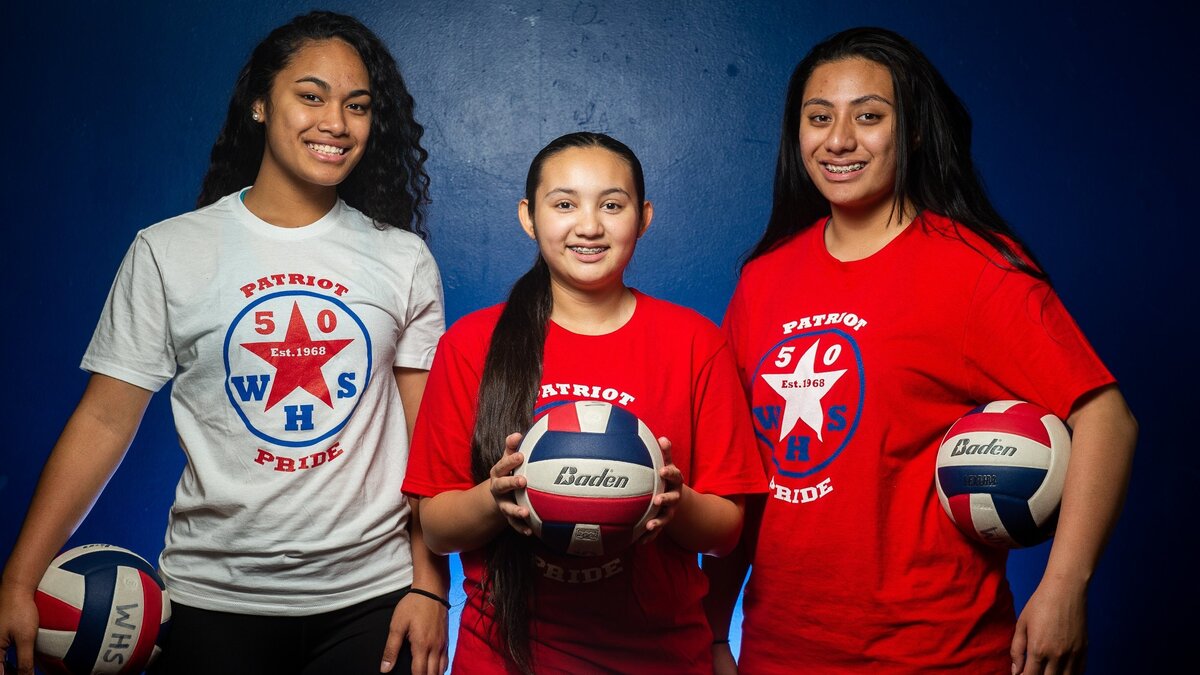 From left: Moeshana Maiava, Noelani Souza, and Puka Luteru are hoping to lead Washington High School to a 2A state title. Photographed at Washington High School in Tacoma, Wash., on Wednesday, Nov. 7, 2018. 

