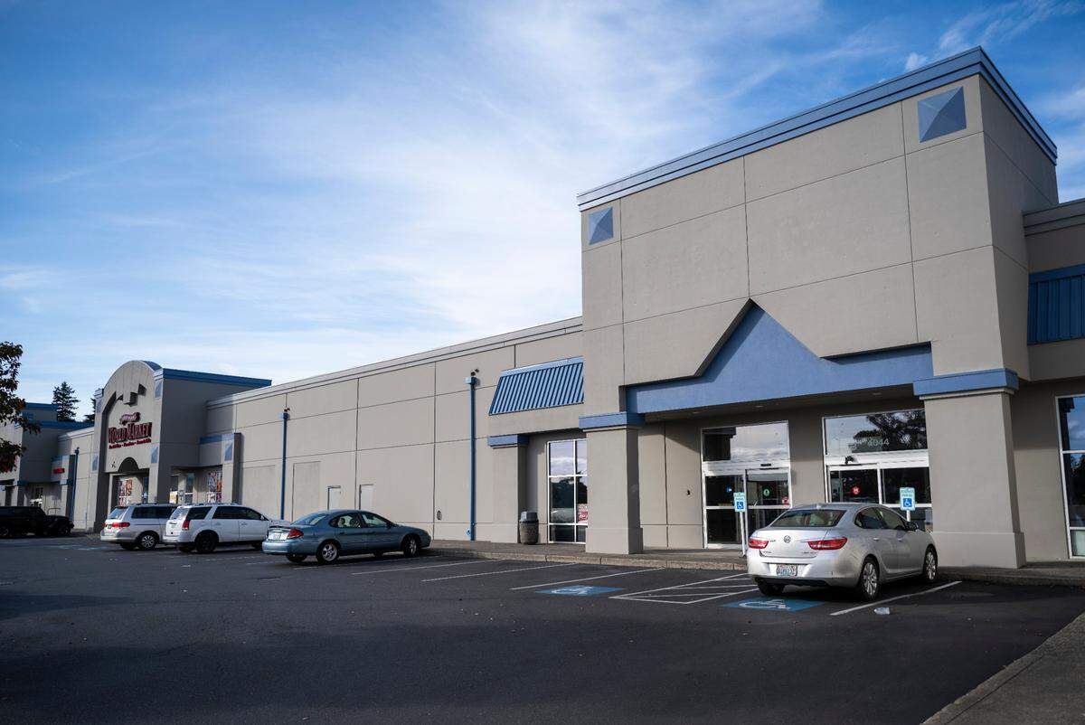 A building sits vacant at the 4044 block of Tacoma Mall Blvd. in Tacoma, Wash. on Oct. 10, 2022. Representatives for Mor Furniture for Less have submitted plans with the city of Tacoma for a new Mor store at this location, a former home to OfficeMax, which closed several years ago.