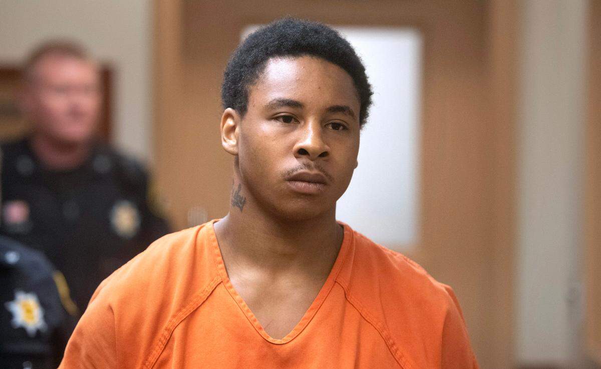 Artavious Magee appears in Pierce County Superior Court in Tacoma, Washington, on two counts of second-degree murder in the April 18 shooting death of Lehman Charrod Tucker on Wednesday, Aug. 2, 2023.