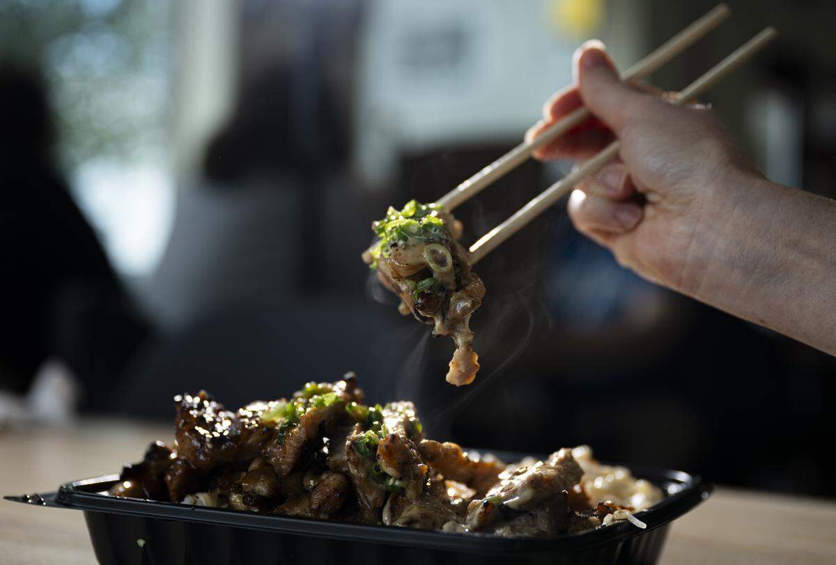 Mix and match proteins at Mimi Teriyaki #2 with a You Do You combo plate. The Sticky Situation is Chef Chang’s take on the signature teriyaki chicken, marinated and grilled to order, while the Garlic AF quickly became a customer favorite.