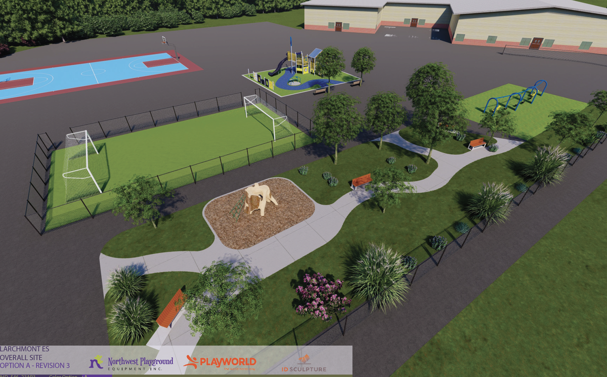 This rendering shows what has been planned for new Larchmont Elementary community schoolyard.
