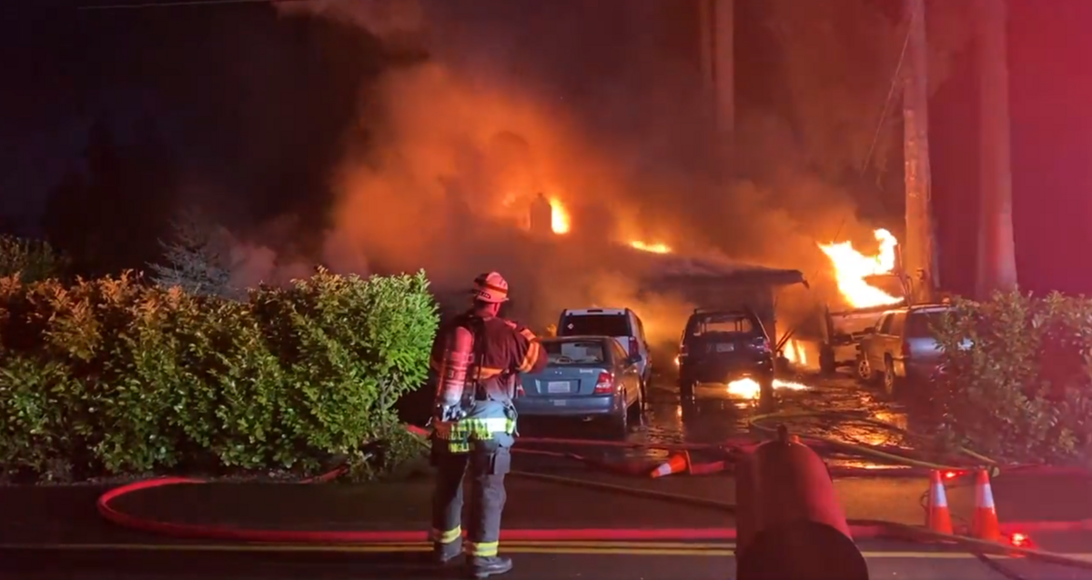 Fire crews put out a house fire Sunday evening at a home in South Hill, Central Pierce Fire & Rescue said. The fire displaced four adults.