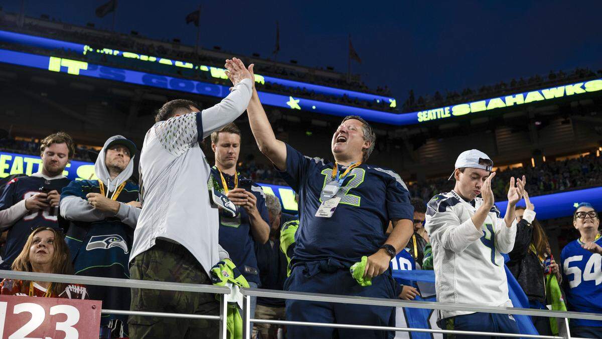 Seahawks fans celebrate during the third quarter of Super Bowl LX at Levi's Stadium on Feb. 8, 2026 in Santa Clara, Calif.