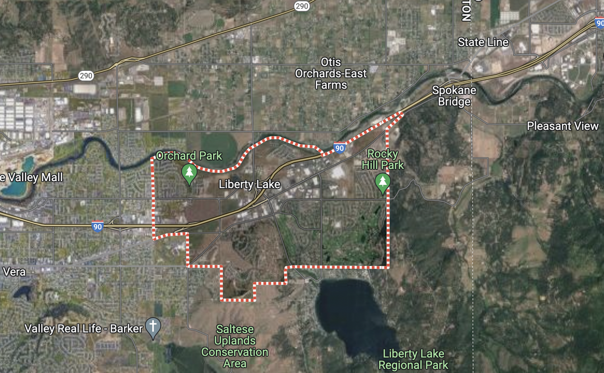 A shot from Google Maps of Liberty Lake, Washington. The suburb in Spokane County ranked among the most envied suburb lifestyles in America.