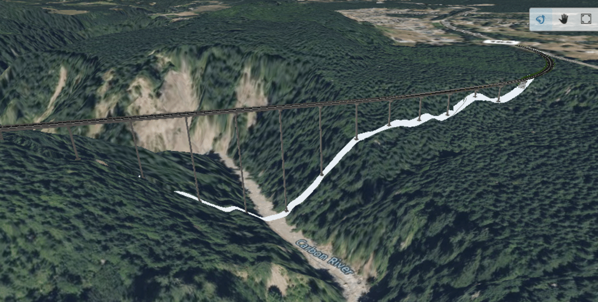 Preliminary concept of the West Bypass alternative bridge, south of Carbonado.