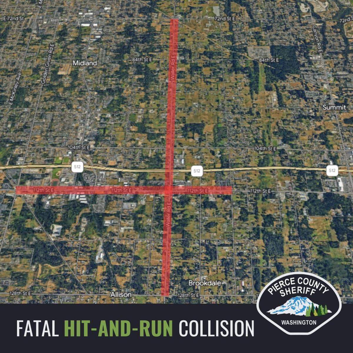 The area where the incident occurred on Waller Road in Pierce County