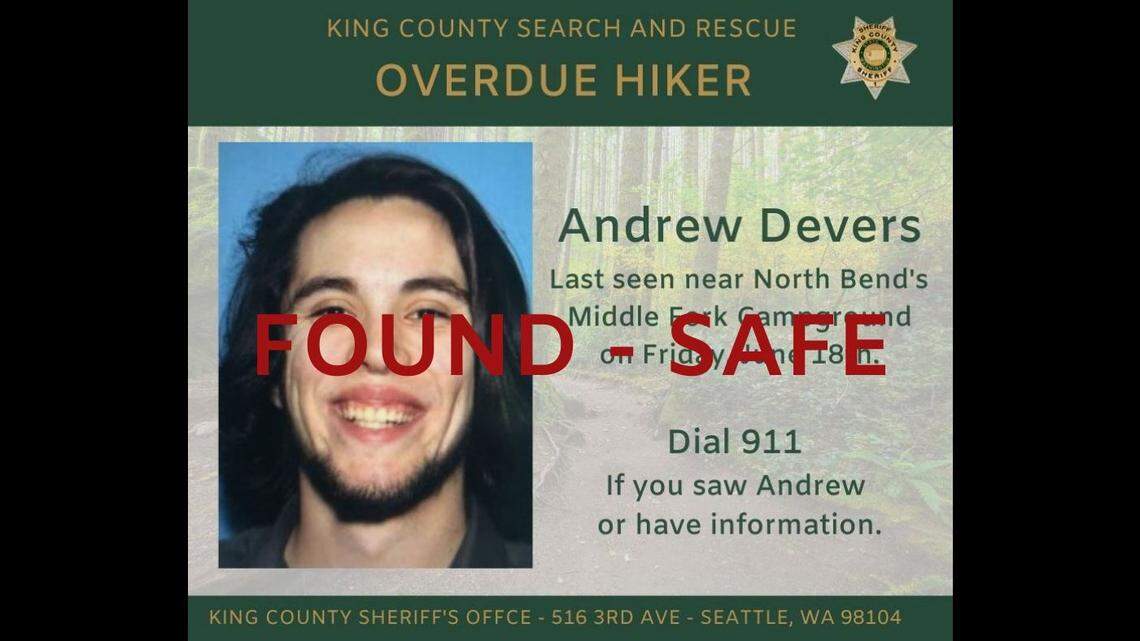 Andrew Devers, 25, survived on berries and river water while lost for eight days near North Bend, Washington, before being found by a trail runner, rescuers say.