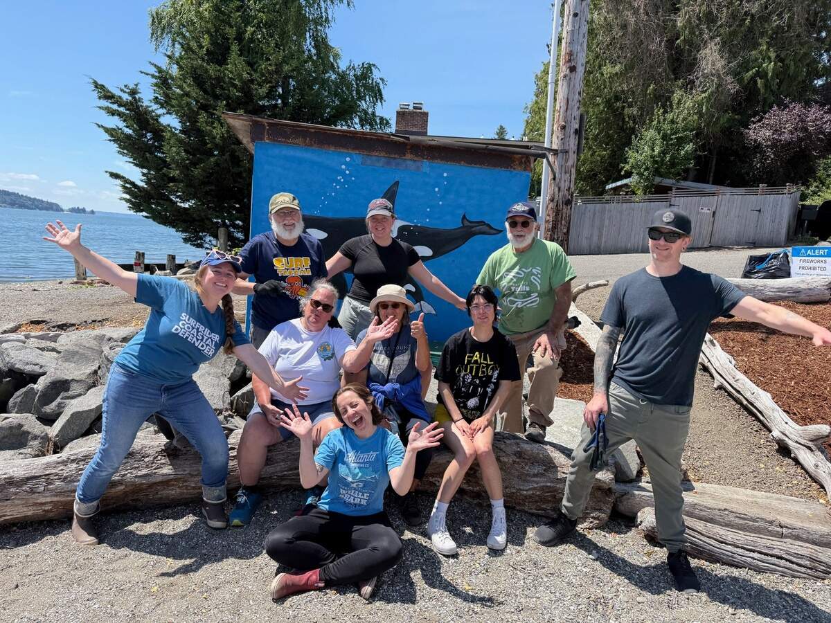 This image shows volunteers at the Purdy Sand Spit beach cleanup on July 5.