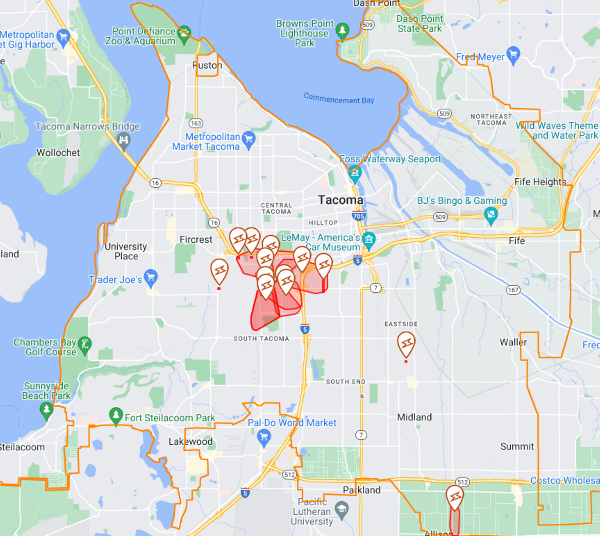 Outages in South Tacoma on Monday morning left about 5,100 Tacoma Public Utilities customers without power. TPU said crews were investigating what caused the power outages.