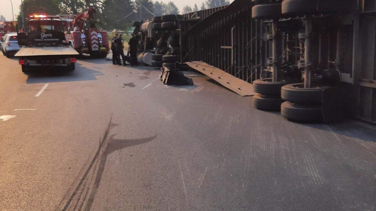 A semi-truck overturned on its side in Puyallup Friday morning near State Road 161 and North Meridian, according to the Washington State Department of Transportation. The department didn’t report any injuries.