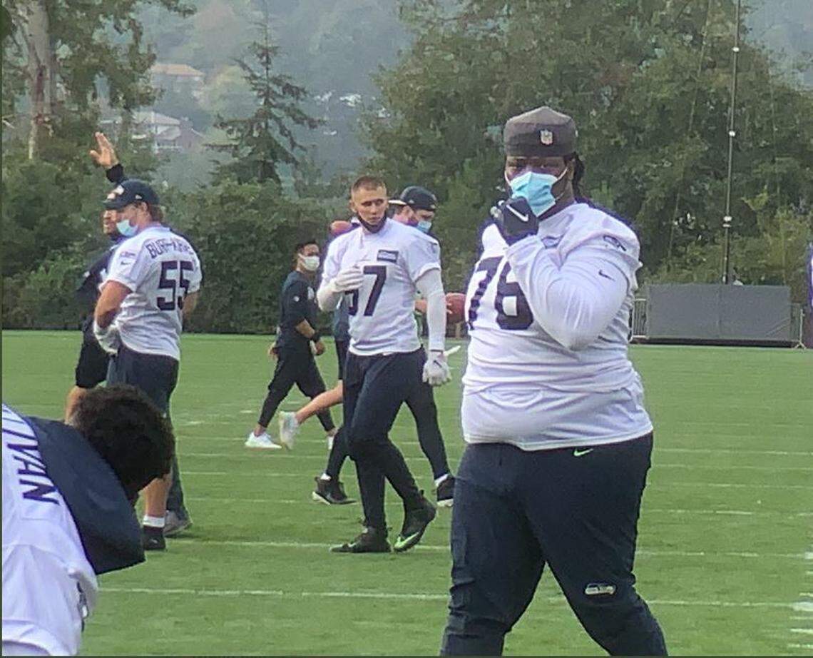 Damon “Snacks” Harrison begins his first practice with the Seahawks on Wednesday. The team signed the 2016 All-Pro defensive tackle earlier in the day. He last played in December, for the Detroit Lions.