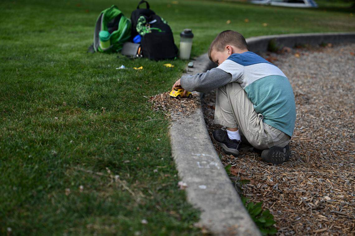 Max Luippold plays at Jefferson Park in Tacoma on Tuesday, Sept. 19, 2023. Max is a fourth-grader with developmental delays and special behavioral needs that have made navigating Tacoma Public Schools difficult.