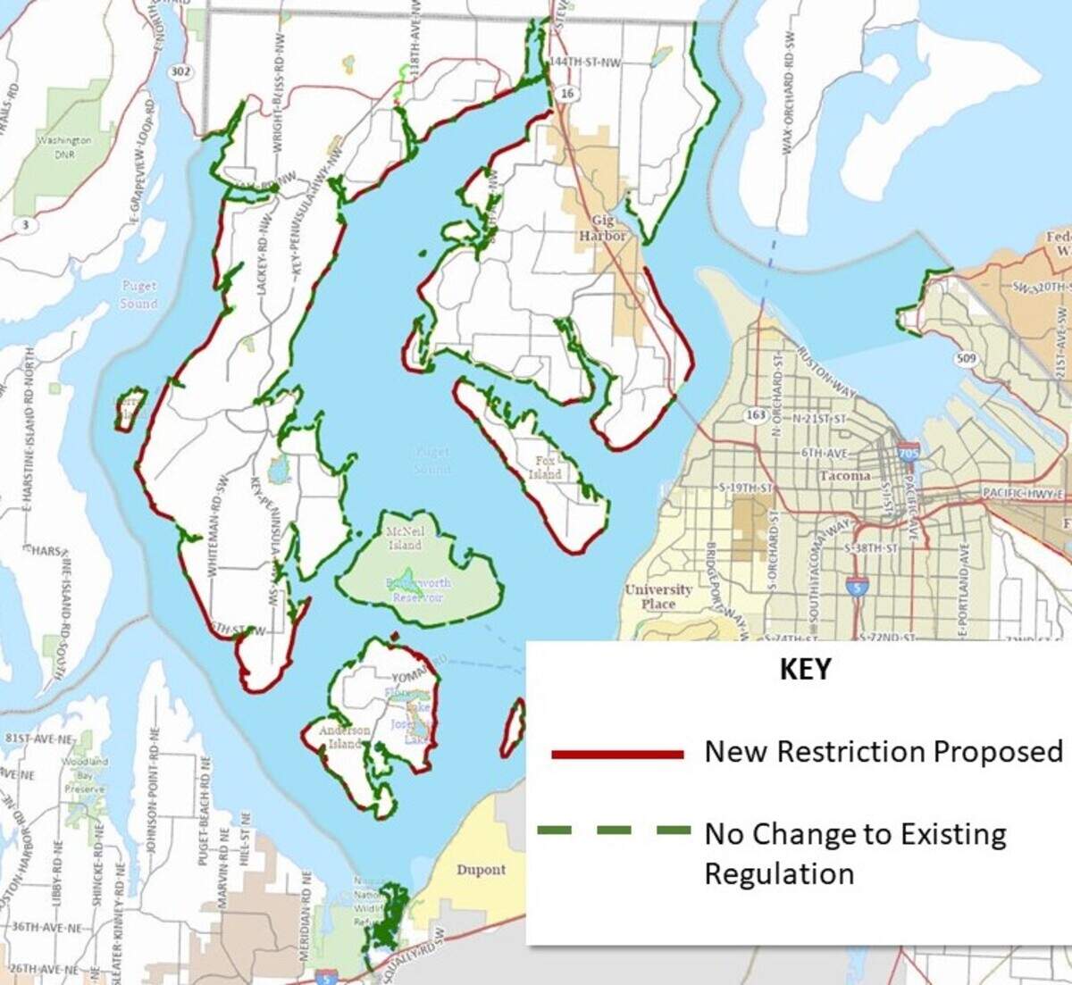 Red line on map shows affected areas; green line indicates no change.