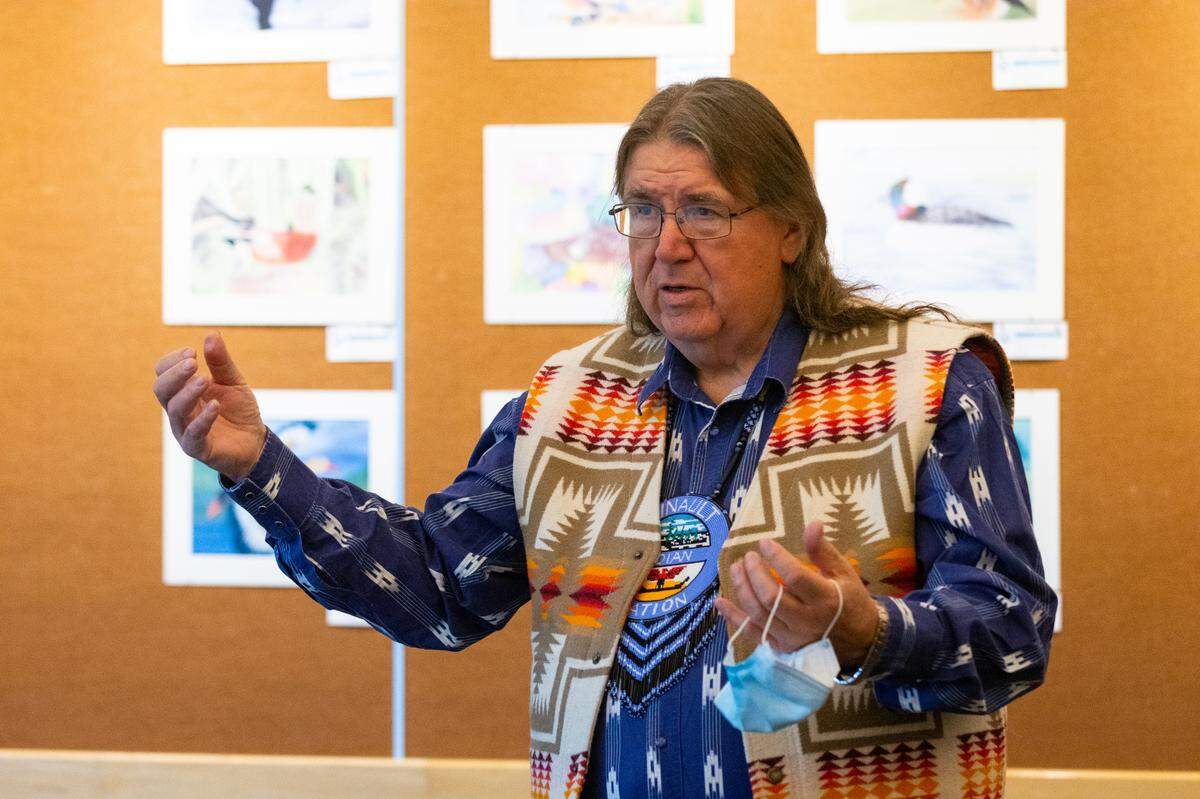 Ed Johnstone, fisheries policy spokesperson at Quinault Indian Nation, shared first-hand the effects of climate change on his Tribe and others in the state with Chair of the White House Council on Environmental Quality Brenda Mallory at a meeting with the council and Tribal leaders Tuesday, Oct. 5, at the Billy Frank Jr. Nisqually National Wildlife Refuge northeast of Olympia.