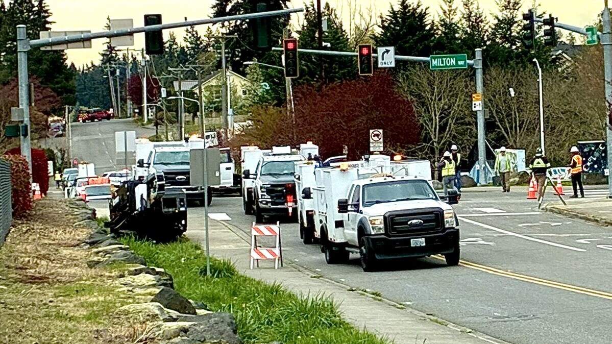 Construction crews struck a gas line in Milton Friday afternoon, sparking emergency evacuations and road closures.