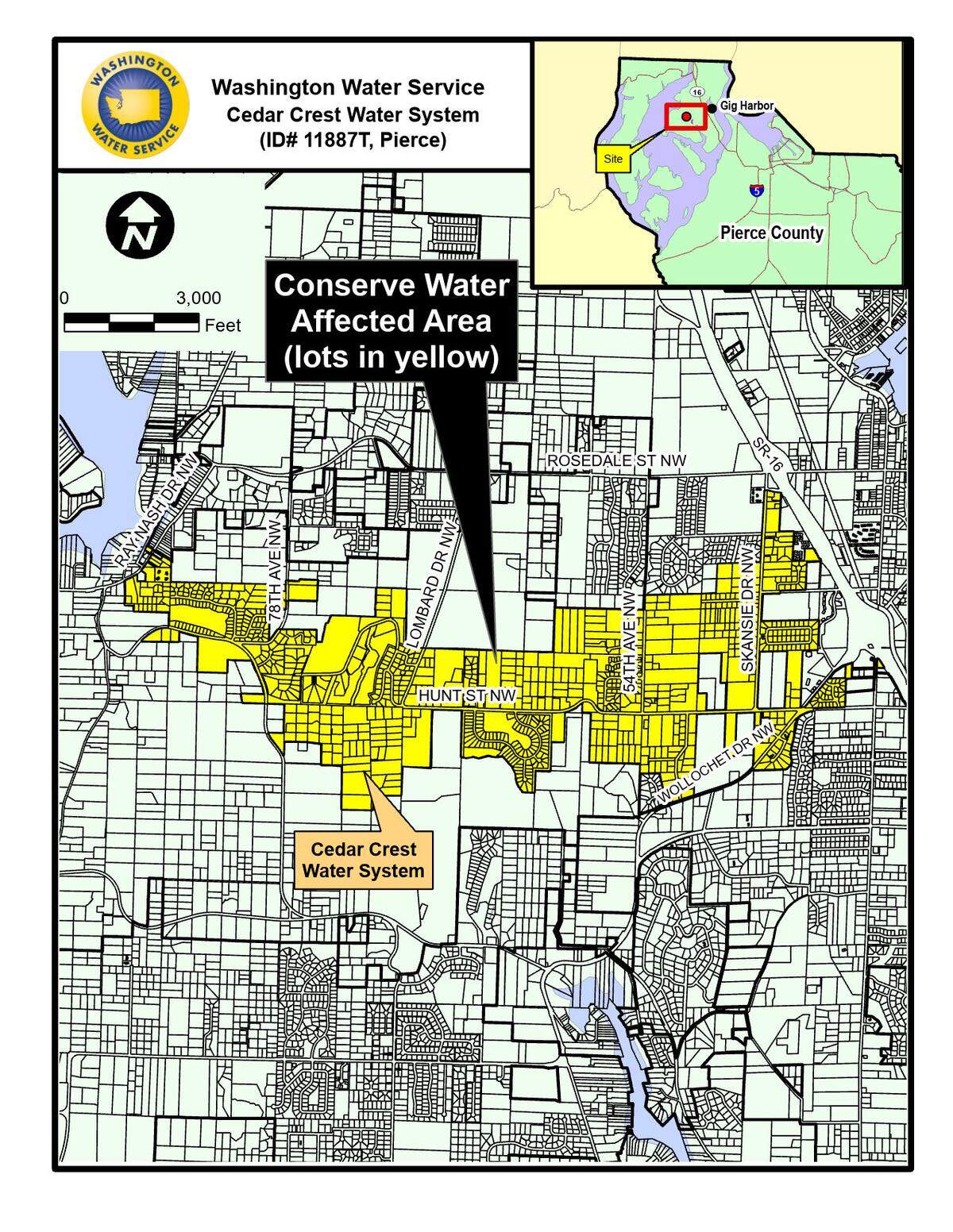 A map shows where customers served by the Cedar Crest water system are asked to avoid outdoor irrigation at certain times and days of the week this summer, per an alert from Washington Water Service Monday, July 14, 2025.