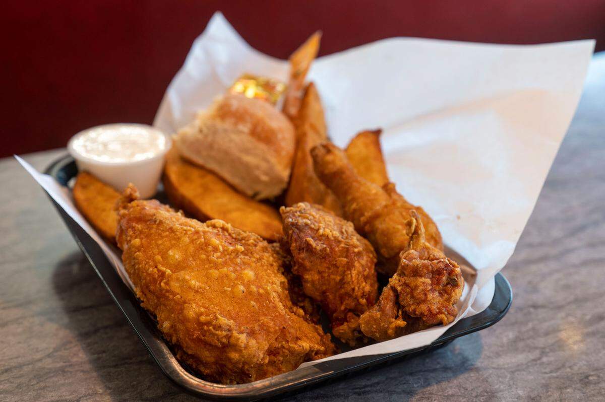 Anglea’s is locally famous for its chicken and jos, the poultry broken down in-house. John Fraizer’s house jo sauce, a super-dippable but secret sour cream, has wooed customers back for 31 years.