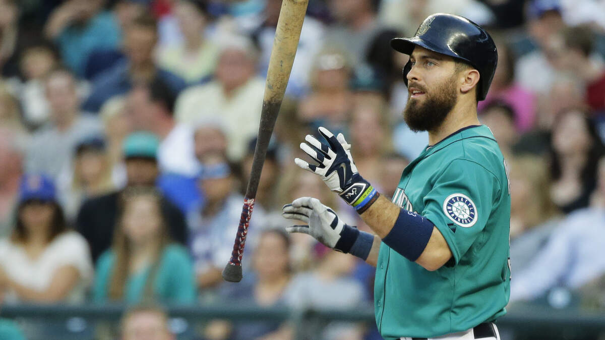 Seattle Mariners’ Dustin Ackley tosses his bat after striking out swinging in the third inning of a baseball game against the Tampa Bay Rays, Friday, June 5, 2015, in Seattle. (AP Photo/Ted S. Warren)