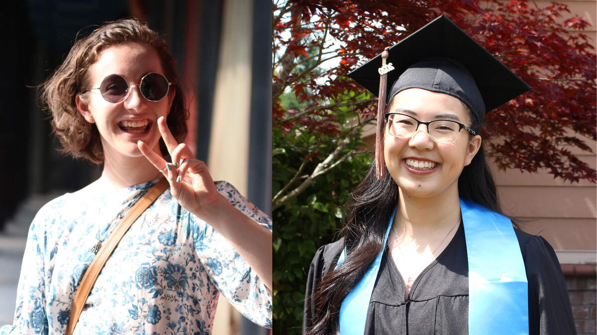 Emmalene Madsen, left, and Shapei Baker, former Gig Harbor High School classmates, were both named Outstanding Graduates at WWU and both have plans for careers in Asia.