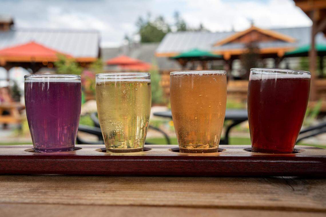 A cider flight at Mill Haus Cider Co. in Eatonville. From left to right: Prickly Pear, Ginger Lemongrass, Apricot Peach and Huckleberry.