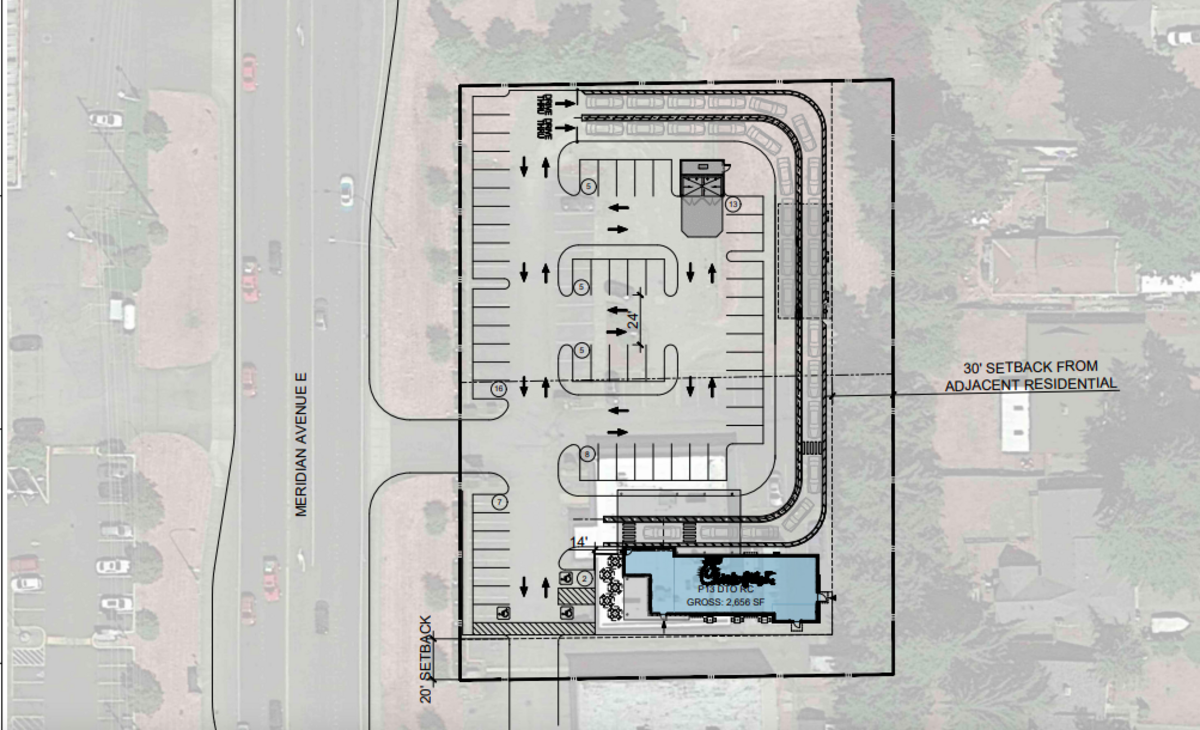 A site plan submitted to Pierce County on Aug. 1 showed the potential layout of a new Chick-fll-A drive-thru near the intersection of 152nd St. East and Meridian Avenue East.