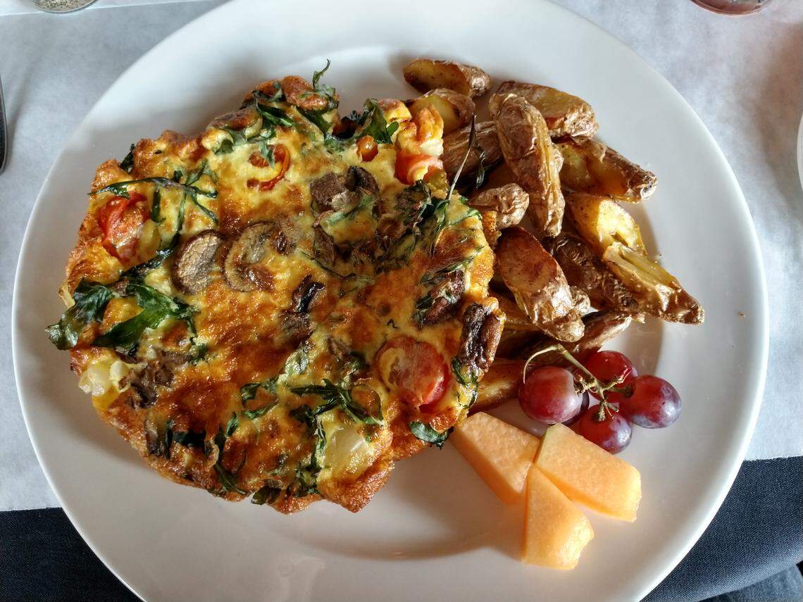 A vegetable breakfast frittata, roasted potatoes and fruit from Macaluso’s Italian Restaurant in Ruston.