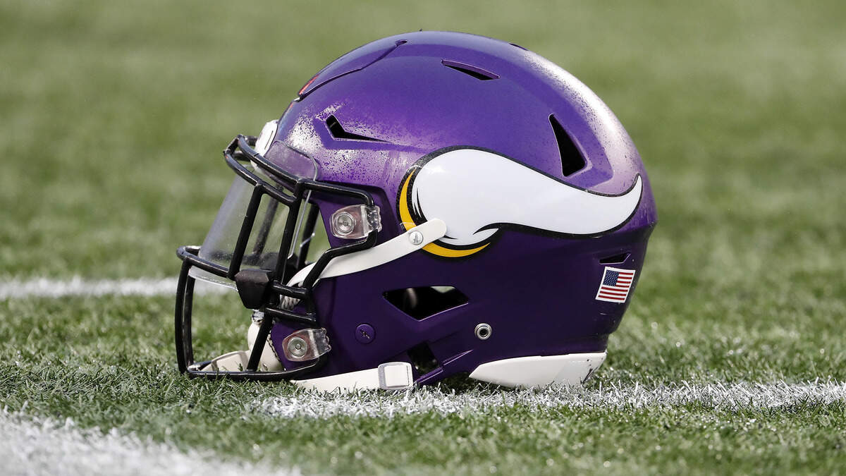 A Minnesota Vikings helmet sits on the field before an NFL football game between the New England Patriots and the Minnesota Vikings at Gillette Stadium, Sunday, Dec. 2, 2018 in Foxborough, Mass. (Winslow Townson/AP Images for Panini)