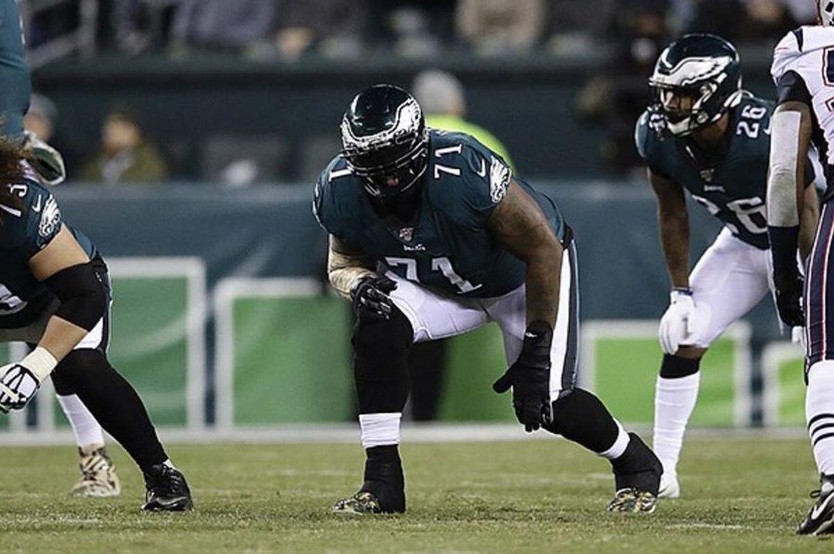 Former Philadelphia Eagles All-Pro offensive tackle Jason Peters in an NFL football game against the New England Patriots, Sunday, Nov. 17, 2019, in Philadelphia. The Seahawks signed Peters, 41, to their practice squad on Sept. 12, 2023.