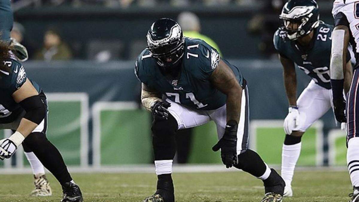 Former Philadelphia Eagles All-Pro offensive tackle Jason Peters in an NFL football game against the New England Patriots, Sunday, Nov. 17, 2019, in Philadelphia. The Seahawks signed Peters, 41, to their practice squad on Sept. 12, 2023.