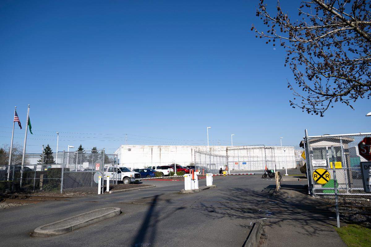 The gates are closed at the entrance to the Northwest ICE Processing Center on Tuesday, March 19, 2024, in Tacoma, Wash.